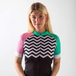 Zone3 Women's Zebra Fly Coolmax Cycle Jersey | Black/White/Pink/Mint -Zone3 Shop 168.7