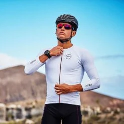 Zone3 Men's Lava Aero 3/4 Sleeve Warmth Top | White/Red -Zone3 Shop 43.1.5