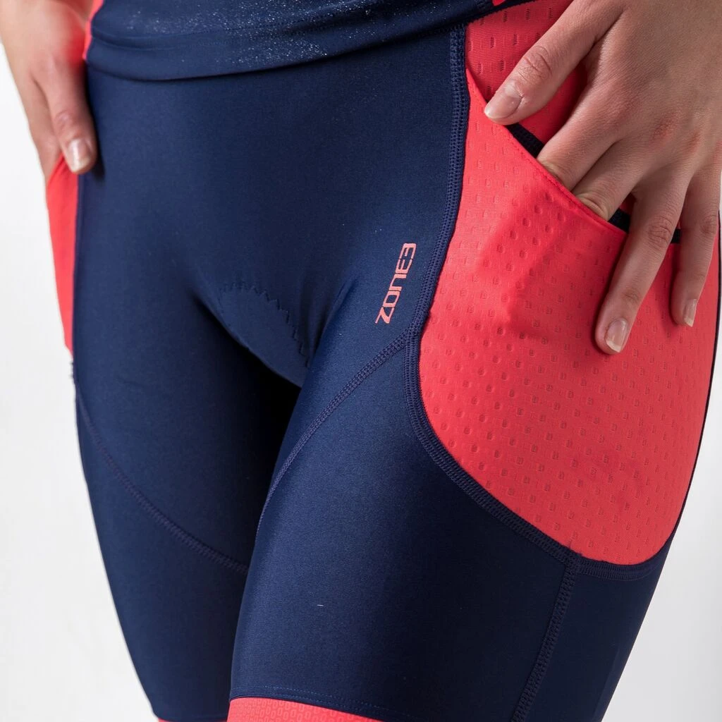 Zone3 Women's Aquaflo Plus Tri Shorts | Navy/Coral 7 Zone3 Women's Aquaflo Plus Tri Shorts | Navy/Coral - Image 5