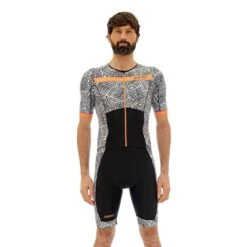Zone3 Men's Activate Plus Kona Speed Short Sleeve Full Zip Trisuit | Black/White/Neon Orange -Zone3 Shop 71.1.4