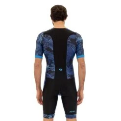 Zone3 Men's Activate Plus Tropical Palm Short Sleeve Full Zip Trisuit | Black/Blue -Zone3 Shop 72.1.4