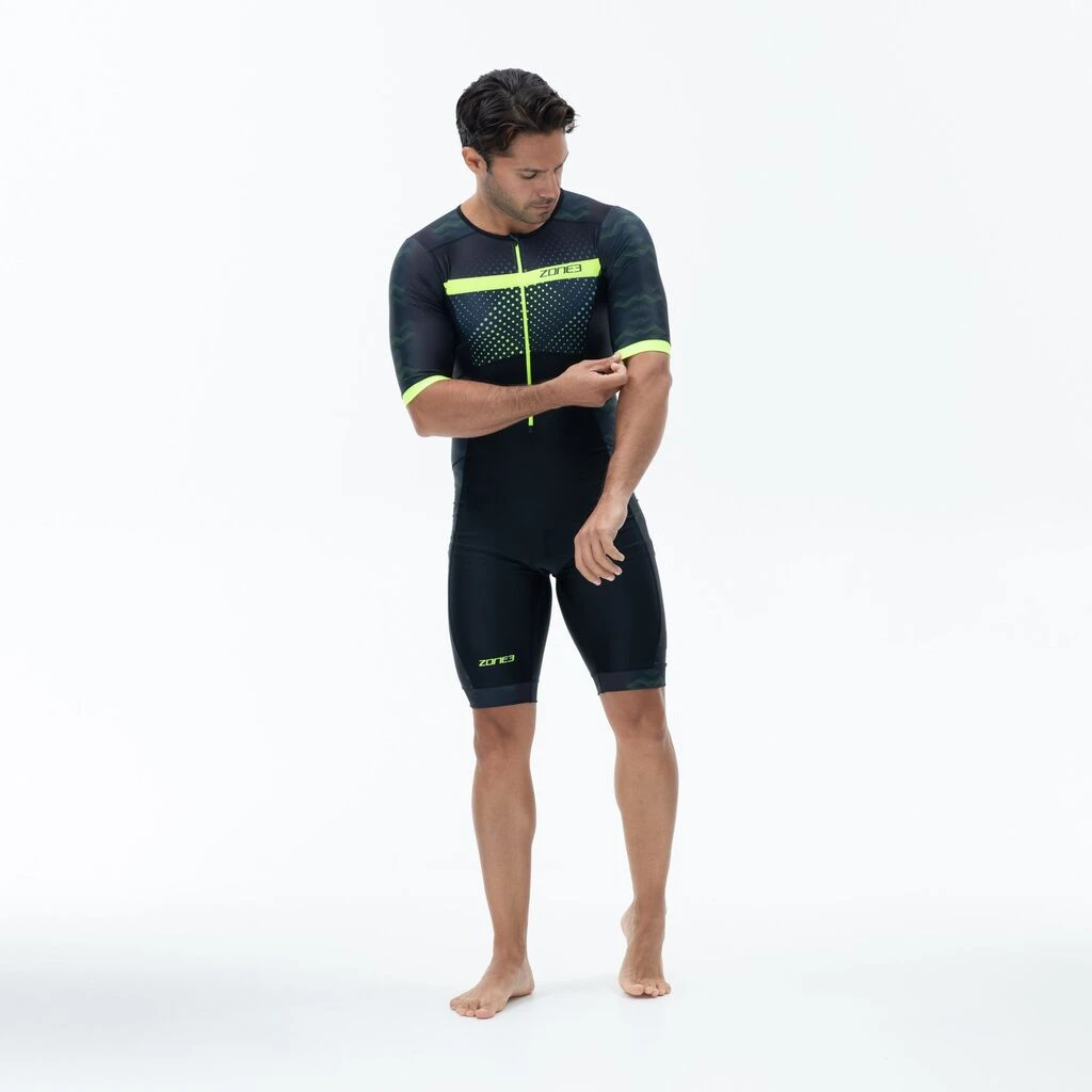 Zone3 Men's Activate Plus Revolution Short Sleeve Trisuit | Black/Green 4 Zone3 Men's Activate Plus Revolution Short Sleeve Trisuit | Black/Green - Image 2