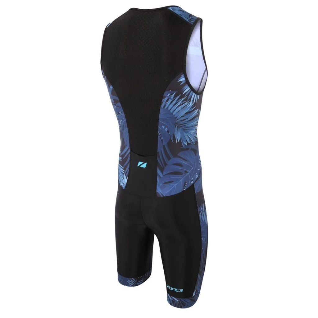 Zone3 Men's Activate Plus Tropical Palm Sleeveless Trisuit | Black/Blue 4 Zone3 Men's Activate Plus Tropical Palm Sleeveless Trisuit | Black/Blue - Image 2