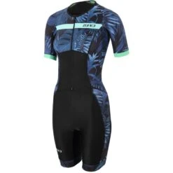 Zone3 Women's Activate Plus Tropical Palm Short Sleeve Full Zip Trisuit | Black/Mint