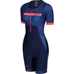 Zone3 Women's Activate Plus Revolution Short Sleeve Trisuit | Navy/Coral