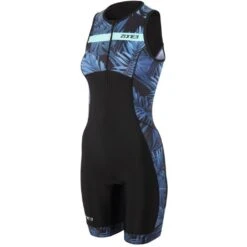 Zone3-women-s-activate-plus-tropical-palm-sleeveless-trisuit-black-mint