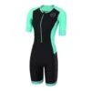 Zone3 Aquaflo Plus Short Sleeve Womens Trisuit - Black/Mint 1 Zone3 Aquaflo Plus Short Sleeve Womens Trisuit - Black/Mint -Zone3 Shop zone3 triwear aquaflo womens ss trisuit cutout turquoise front
